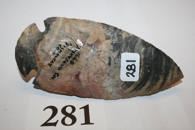 Dovetail: 4 11/16” Dovetail – Pickaway Co. Ohio – Ex. Earl Townsend Collection – very colorful Flint Ridge Flint – Grade 10 – C.O.A. (pictured)