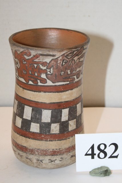 Painted Mayan Miniature Cylinder: 5 ¼” x 3” Painted Mayan Miniature Cylinder Kevin Pipes Coll.