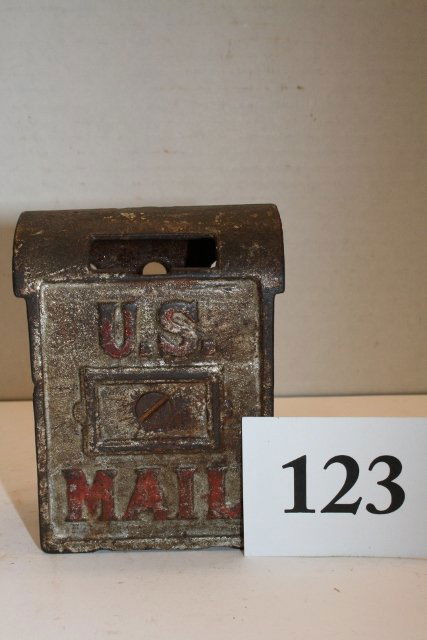 Cast Iron U.S. Mail Bank: 3 5/8” Cast Iron U.S. Mail Bank – paint rough