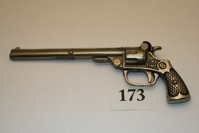 Kenton “Two Time” Cap Gun: 9 ½” Kenton “Two Time” Cap Gun – Nickel Plated - great shape