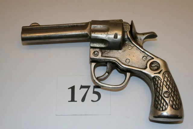 Kenton Cap Gun: 6 7/8” Kenton Cap Gun – nickel plated die cast – good shape