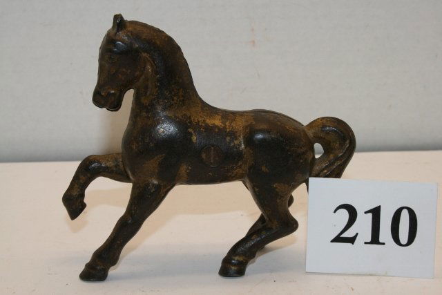 Cast Iron Horse Bank: 4 1/8” x 4 ¾” Cast Iron Horse Bank – one ear broken