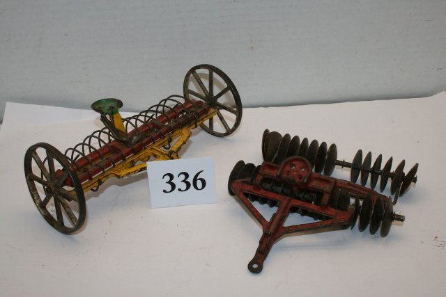 2 Pcs. Horse Drawn Farm Equipement: 2 Pcs. Cast Iron Horse Drawn Farm Equipement – Disc and Hay Rake