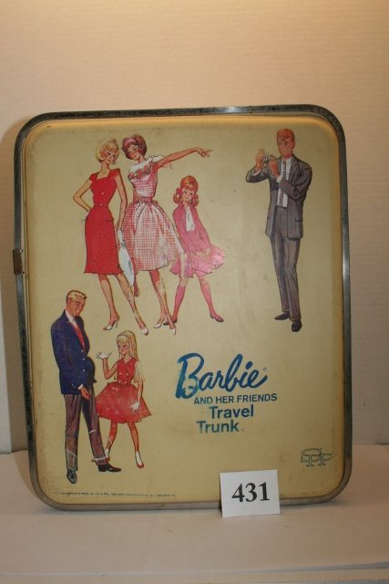 Barbie and Her Friends” Travel Trunk: 1965 Plastic “Barbie and Her Friends” Travel Trunk – from Mattel – partially rusted chrome – some small dings and dents – overall good shape