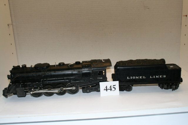 11 ¾” Die Cast Lionel Engine #736: 11 ¾” Die Cast Lionel Engine #736 with plastic Coal car (8 ¼”) few spots of rusting – good shape