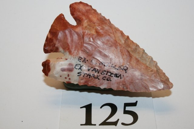 Corner Notch Point: 2 7/8” Very Colorful Corner Notch Point – Stark Co. Ohio – Ex. VanSteen Coll.