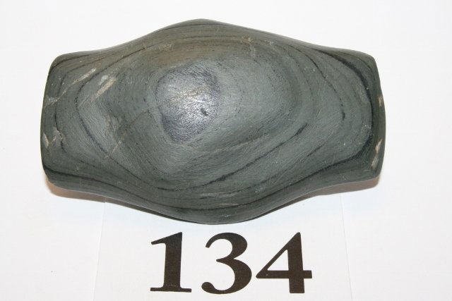 Expanded Center Undrilled Gorget: 2 7/8” Slate Hopewell Expanded Center Undrilled Gorget – Darke Co. Ohio