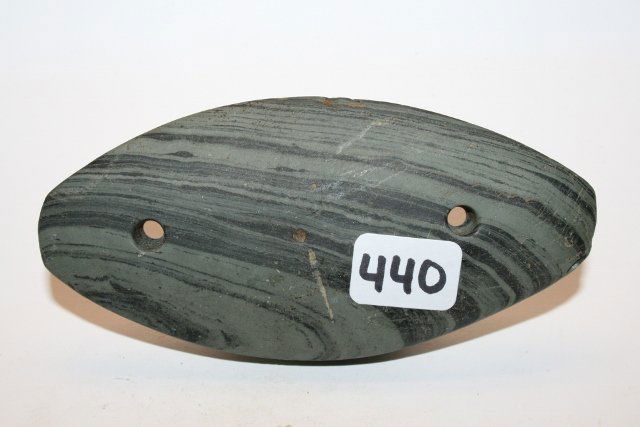 Glacial Kame Banded Slate Oval Gorget: 4” Glacial Kame Banded Slate Oval Gorget – Mahonuiy Co. Ohio – Ex. Steve Kelly Collection, Grade 9 Jackson C.O.A.