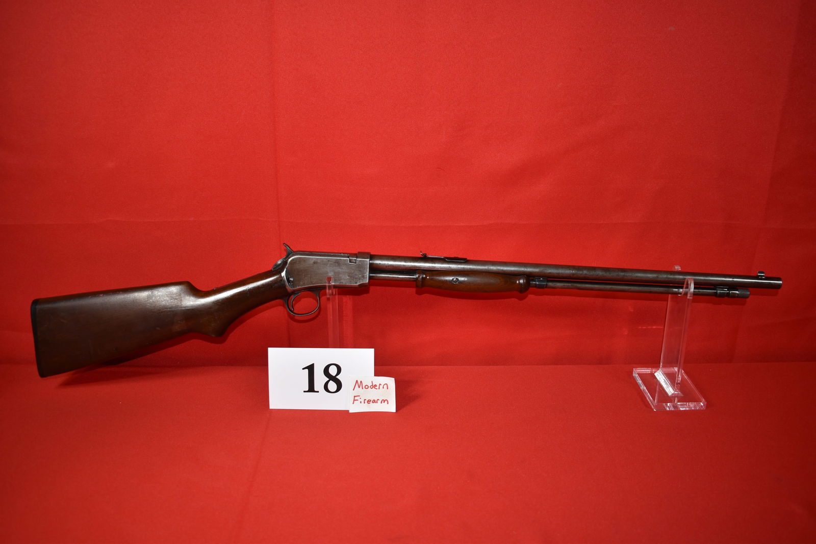 (X) Winchester Model 1906 “Expert” .22 cal. Slide Action Rifle: (X) Winchester Model 1906 “Expert” .22 cal. Slide Action Rifle, SN# 533703, mfg. 1918, 20” bbl., Rare Deluxe Version, Silver/Grey patina, good condition