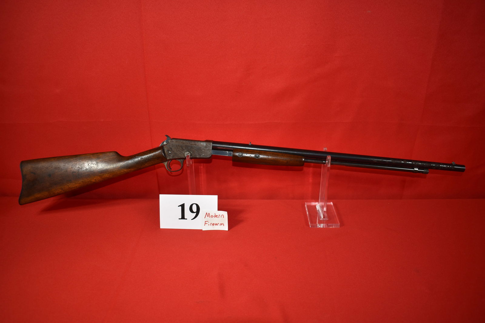 (X) Marlin Model 47 .22 cal. Slide Action Rifle: (X) Marlin Model 47 .22 cal. Slide Action Rifle, SN# 4166, mfg. 1930-1931, only offered to investors who purchased at least four shares of stock, rust spots overall on finish, fair condition