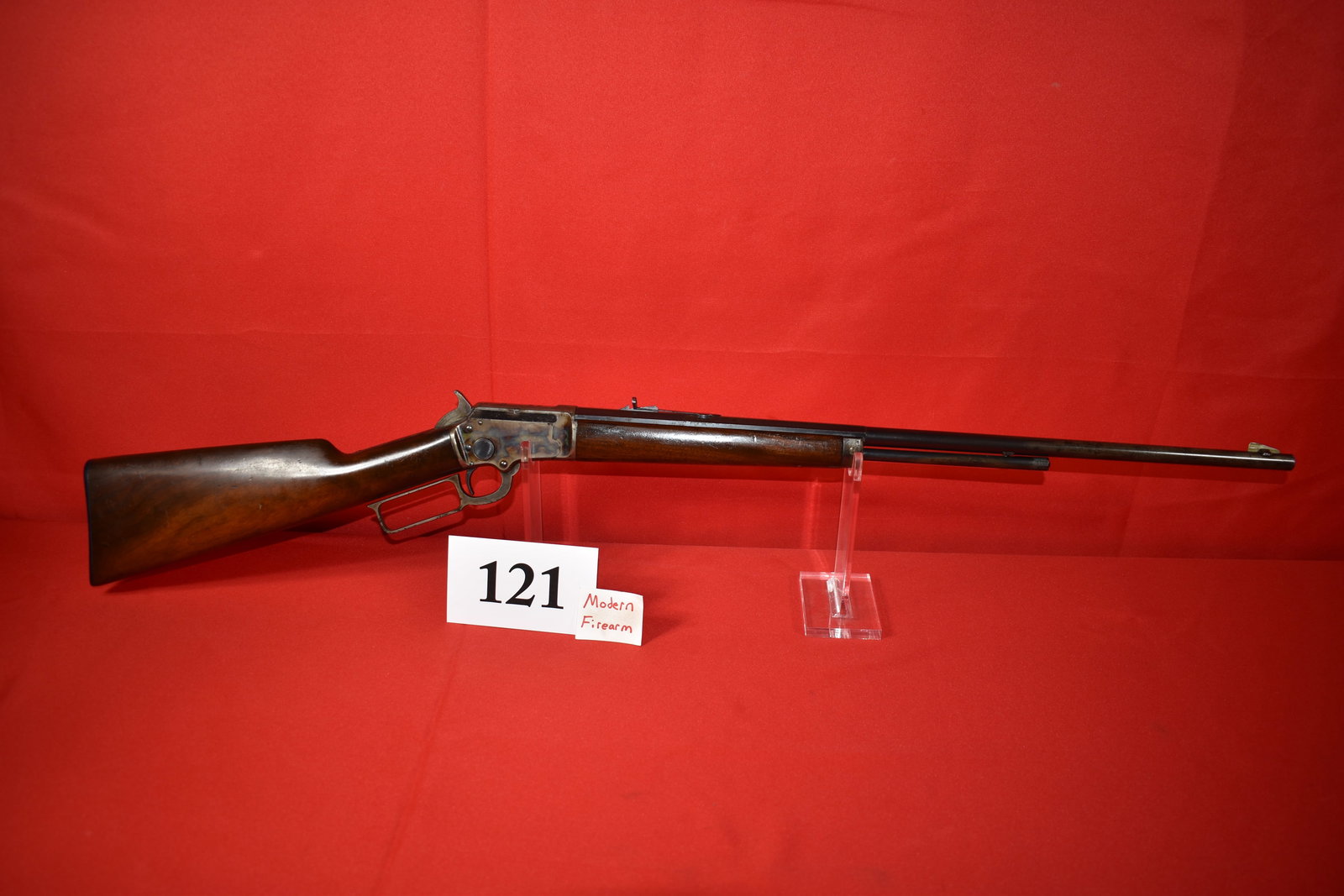 (X) Marlin Model 97 .22 Cal. Lever Action Rifle: (X) Marlin Model 97 .22 Cal. Lever Action Rifle, SN# 329326 mfg. 1906, 24” oct. to round bbl., spots of finish wear and pitting, otherwise good condition