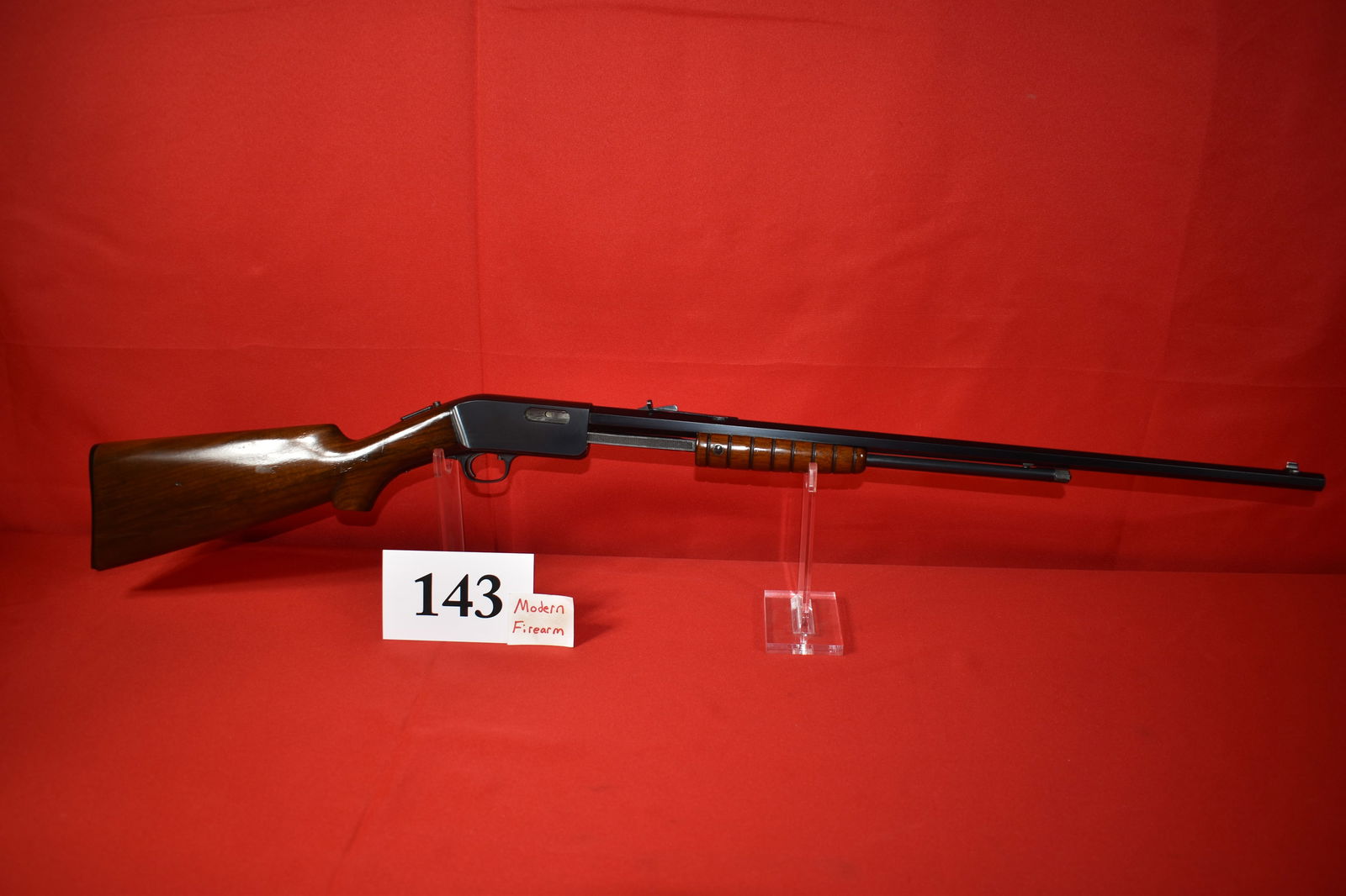 (X) Marlin Model 38 .22 Cal. Slide Action Rifle: (X) Marlin Model 38 .22 Cal. Slide Action Rifle, SN#6363, 98% metal finish, chip out of buttplate, otherwise excellent condition