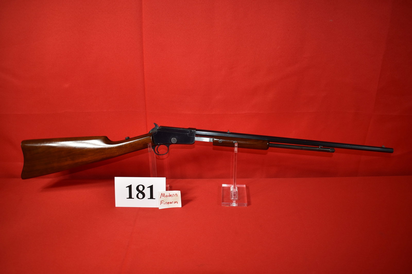 (X) Marlin Model 18 .22 Cal. Slide Action Rifle: (X) Marlin Model 18 .22 Cal. Slide Action Rifle, mfg. 1906-1909, 20” oct. bbl., few rust spots on receiver and bbl., otherwise good condition