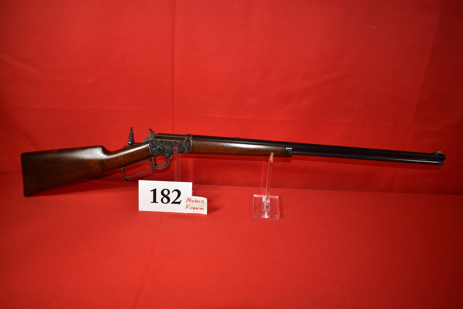 (X) Marlin Model 1897 .22 Cal. Lever Action Rifle: (X) Marlin Model 1897 .22 Cal. Lever Action Rifle, SN# 220812 mfg. 1901, 24” oct. bbl., has tang sight, 98% excellent condition