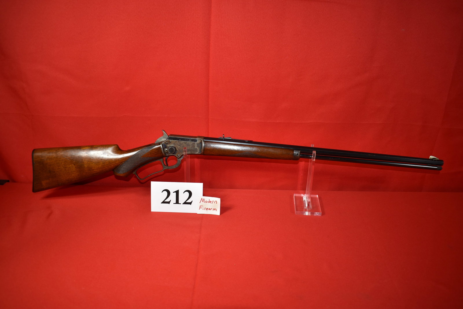 (X) Marlin Model 1897 .22 Cal. Lever Action Rifle: (X) Marlin Model 1897 .22 Cal. Lever Action Rifle, SN# 226732, mfg. 1901, 24” oct. bbl., Deluxe Checkered wood, rust spot on magazine tube and receiver, otherwise very good to excellent conditio