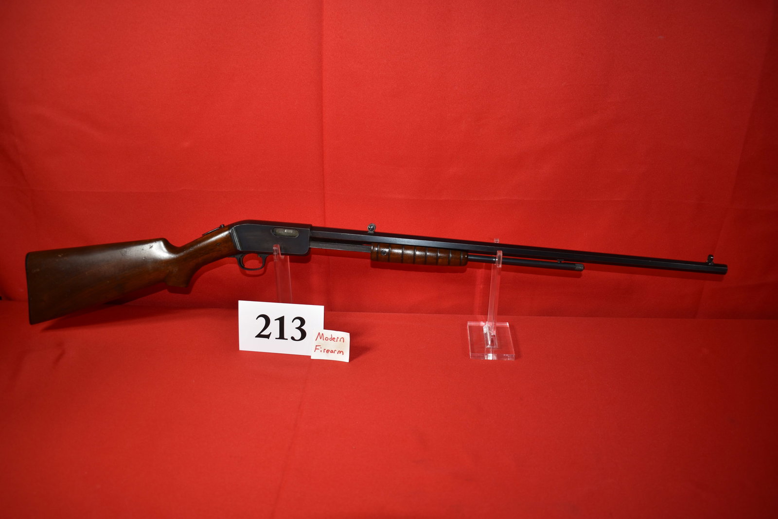 (X) Marlin Model 32 .22 Cal. Slide Action Rifle: (X) Marlin Model 32 .22 Cal. Slide Action Rifle, SN# 117, 24” oct. bbl. has name and numbers scratched into bottom of receiver – good condition - swedelious sight
