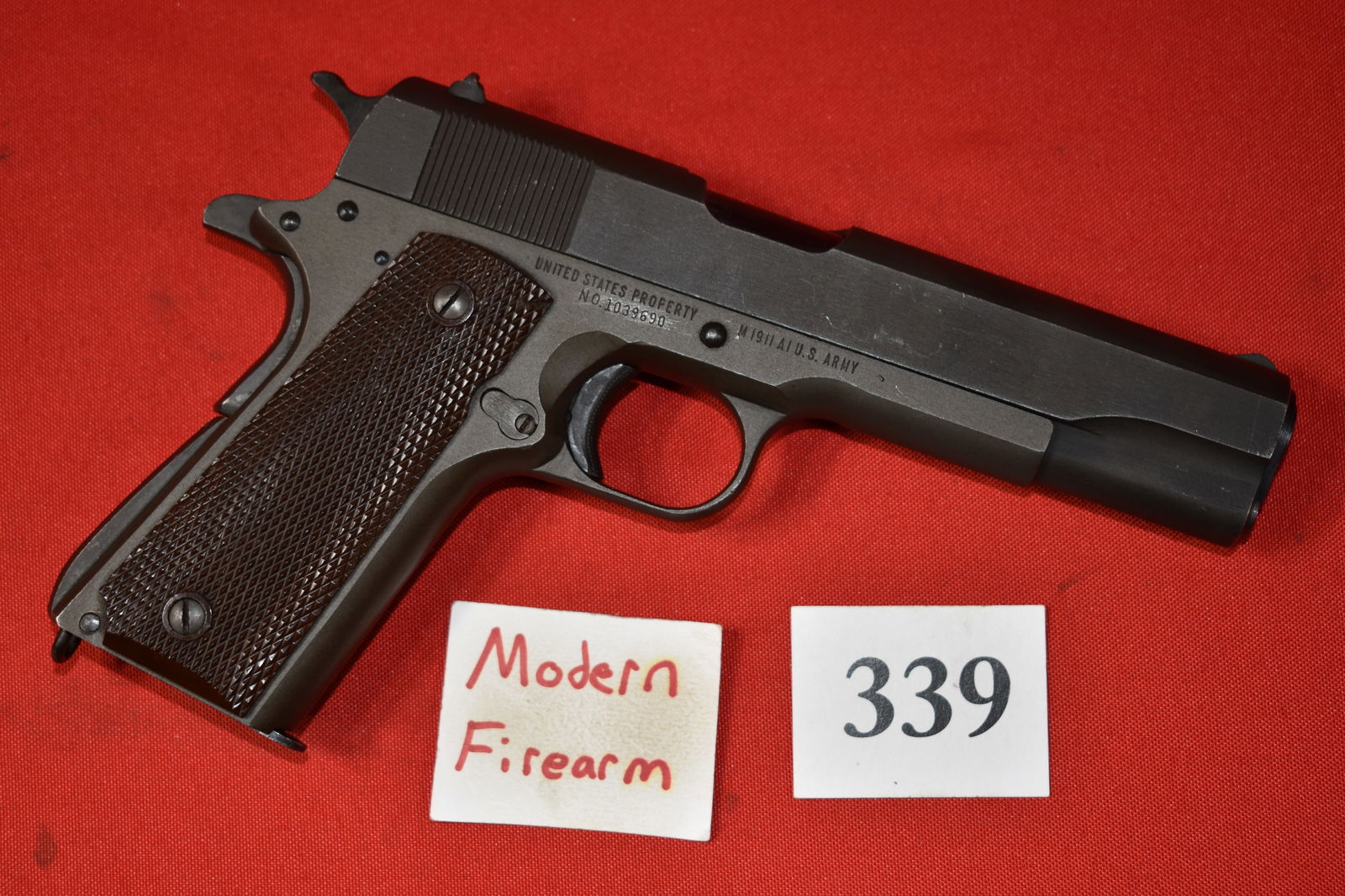 (X) Remington Rand M1911A1 1911 .45 acp Pistol: (X) Remington Rand M1911A1 1911 .45 acp Pistol, SN# 1039690, mfg. 1943, 97% mint condition