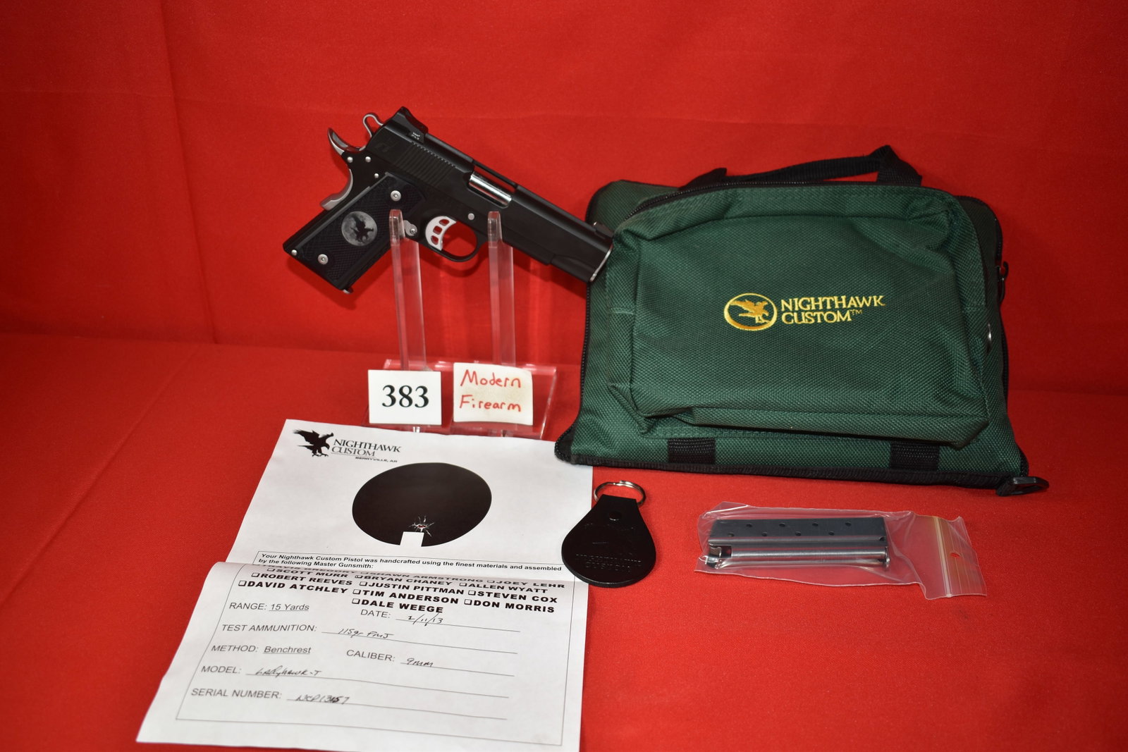 (X) Nighthawk Custom Lady Hawk –T 1911 9mm Pistol: (X) Nighthawk Custom Lady Hawk –T 1911 9mm Pistol, SN# NCP13157, 4” bbl., with two mags and case, new