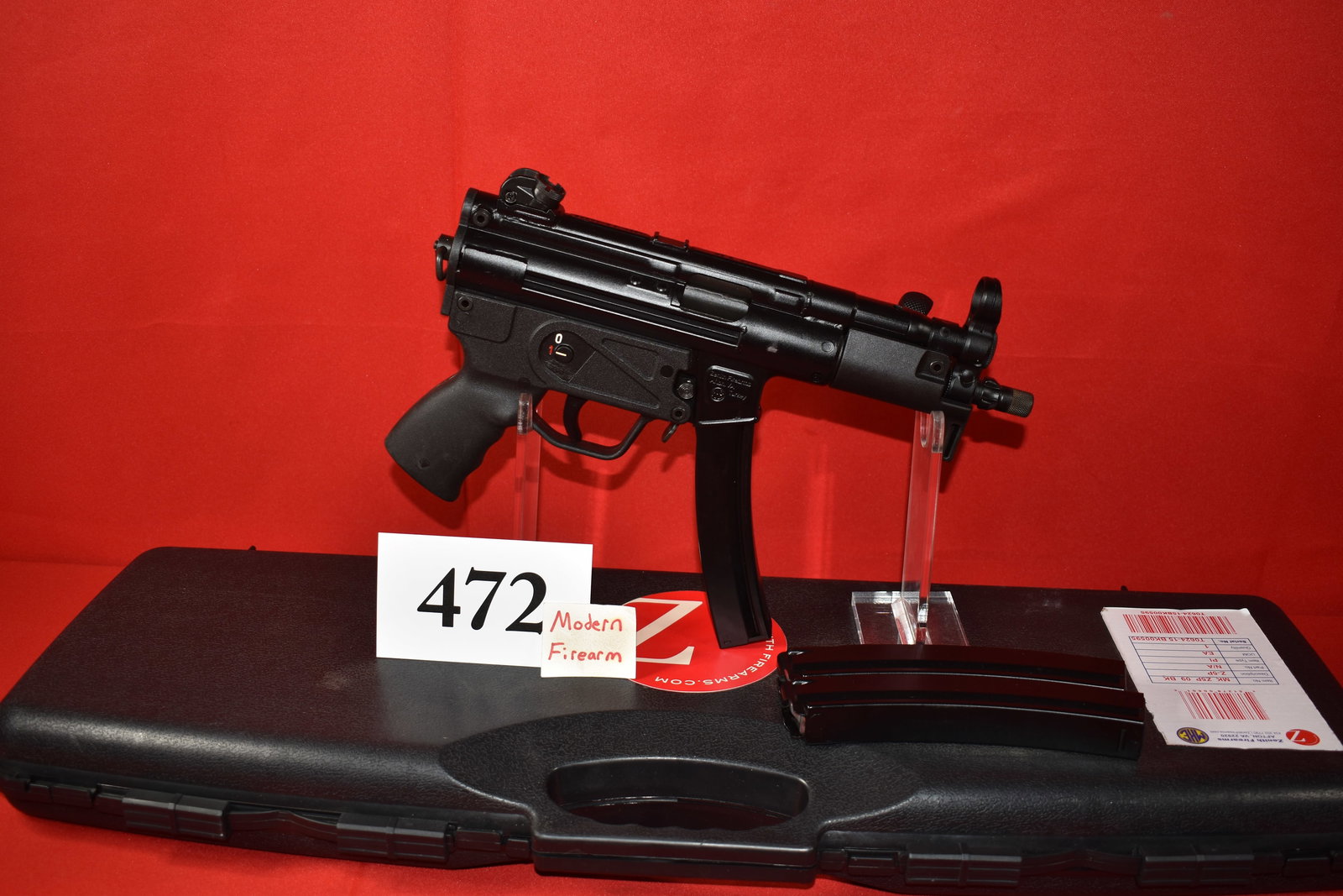 (X) Zenith MKE Z5P 9mm MP5 Pistol: (X) Zenith MKE Z5P 9mm MP5 Pistol, SN# T0624-15 BK00595, 5.8” bbl., 3 mags, Scuff on right side of receiver, otherwise excellent condition