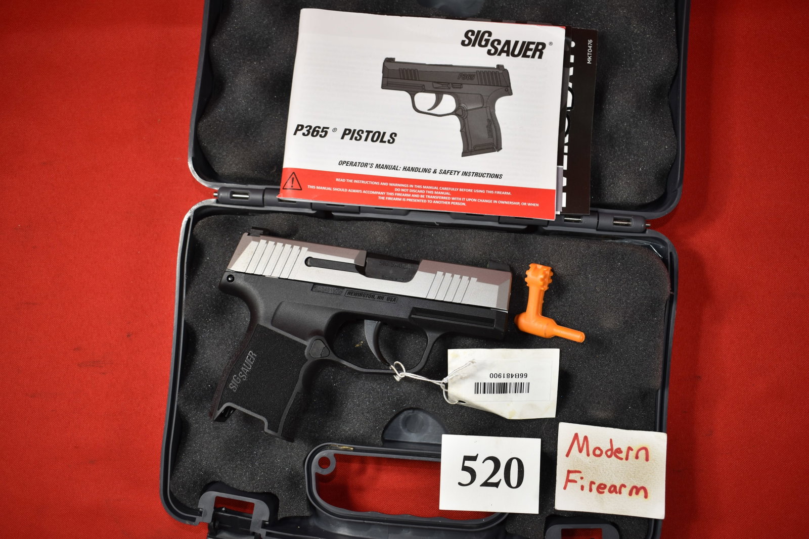 (X) SIG Sauer P365 9mm Pistol: (X) SIG Sauer P365 9mm Pistol, SN# 66B481900, new in box but has no mags