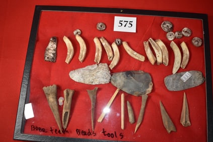 Group of Boar Teeth, Beads, and Tools