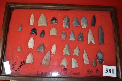 Wood Frame of (30) Fluted Points