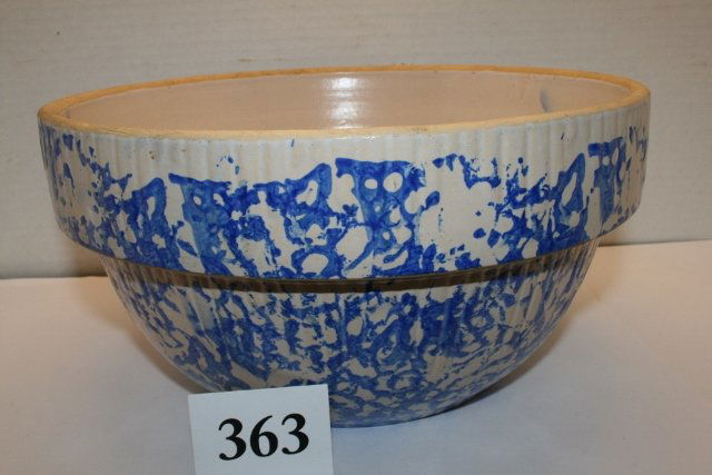 Spongeware bowl, blue and white: 10 1/2" Spongeware bowl, blue and white, 5 1/2" deep, 5 1/2" base dia.