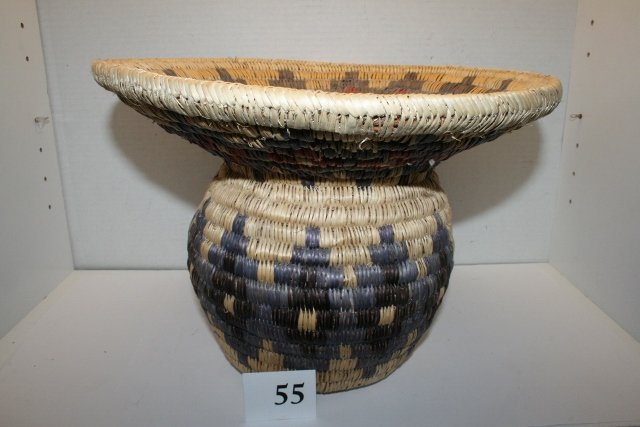 Spittoon Shaped Papago Basket: 13 ½” x 9 ¼” Unusual Spittoon Shaped Papago Basket