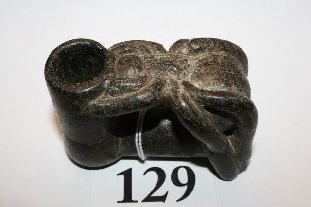 Steatite Spider Effigy Elbow Pipe: 3” x 2” Carved Steatite Spider Effigy Elbow Pipe – Posey Co., Indiana