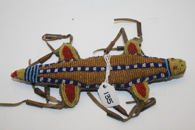 Beaded Lizard Umbilical Fetish: 7 3/8” Beaded Lizard Umbilical Fetish with tinklers – circa 1890- 1900