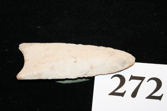 Burlington Chert Paleo Fluted Point: 2 15/16” Burlington Chert Paleo Fluted Point – Noble Co. Ind.