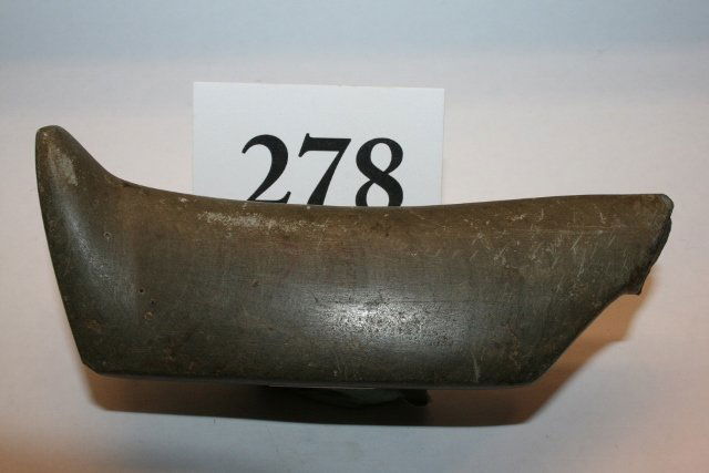 Banded Slate Birdstone: 4 5/8” Banded Slate Birdstone – missing head, rear hole broke out, otherwise nice, unusual style, reportedly Michigan