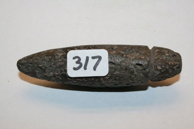 3 1/8” Grooved Plummet: 3 1/8” Grooved Plummet of Porous Hardstone - from the Ted Trotta, Anna Bono Collection