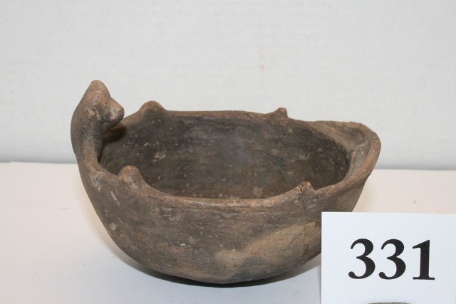 Mississippian Effigy “Bat” Bowl: 5” x 3 1/8” Mississippian Effigy “Bat” Bowl – crack with minor restoration – Ark/Mo. - from the Ted Trotta, Anna Bono Collection