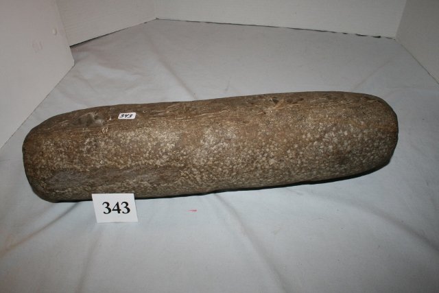 17 ¼” Massive Roller Pestle: 17 ¼” Massive Roller Pestle – 22#’s Michigan slightly cupped, both ends – Nice! - from the Ted Trotta, Anna Bono Collection
