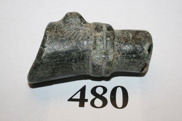 Deer Hoof” Effigy Tube?: 2 ¾” Steatite “Deer Hoof” Effigy Tube?, nicely executed