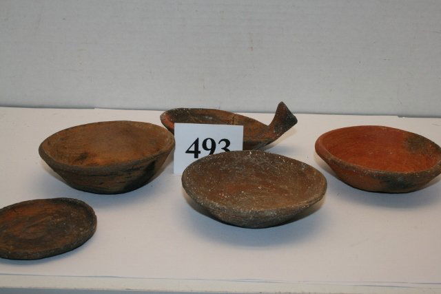 5 Pottery Redware Plates: Lot consisting of 5 Pottery Redware Plates – Central America – largest 4 3/16” x 2”
