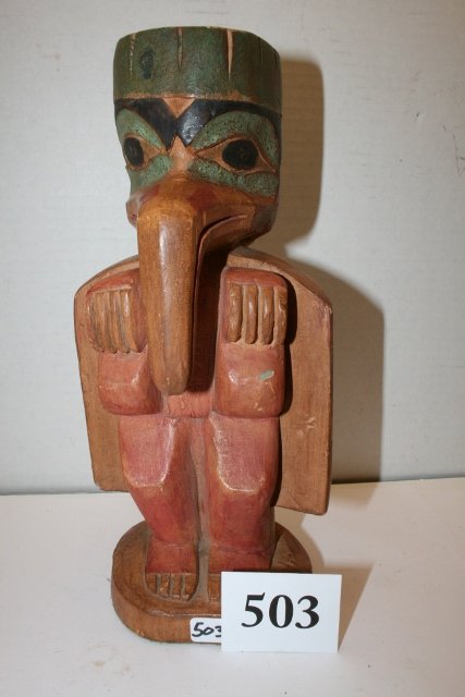 Cast Totem North West Coast Figure: 10 ¼” Contemporary Circa 1960, Cast Totem North West Coast Figure – signed OAM
