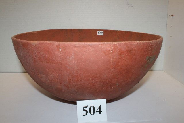 Salado Redware Bowl: 12” x 6” Salado Redware Bowl, Broken/glued/ some filling, repaint