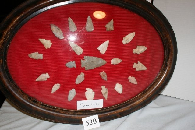 Frame with 23 Indiana Points: 22 ½” x 16 ½” Antique Bubble Glass Frame with 23 Indiana Points – largest 3 ¼”