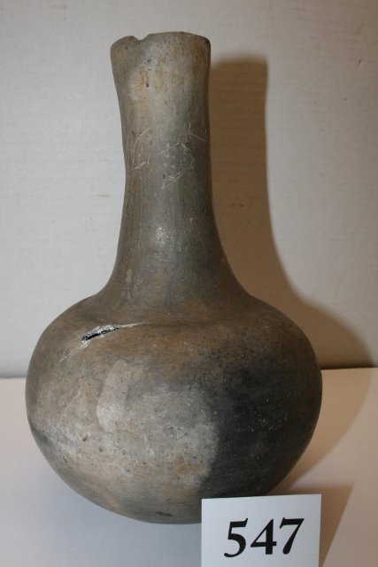 Mississippian Water Bottle: 6” x 9” Long Neck 2 Probe Holes and small chip to rim Mississippian Water Bottle