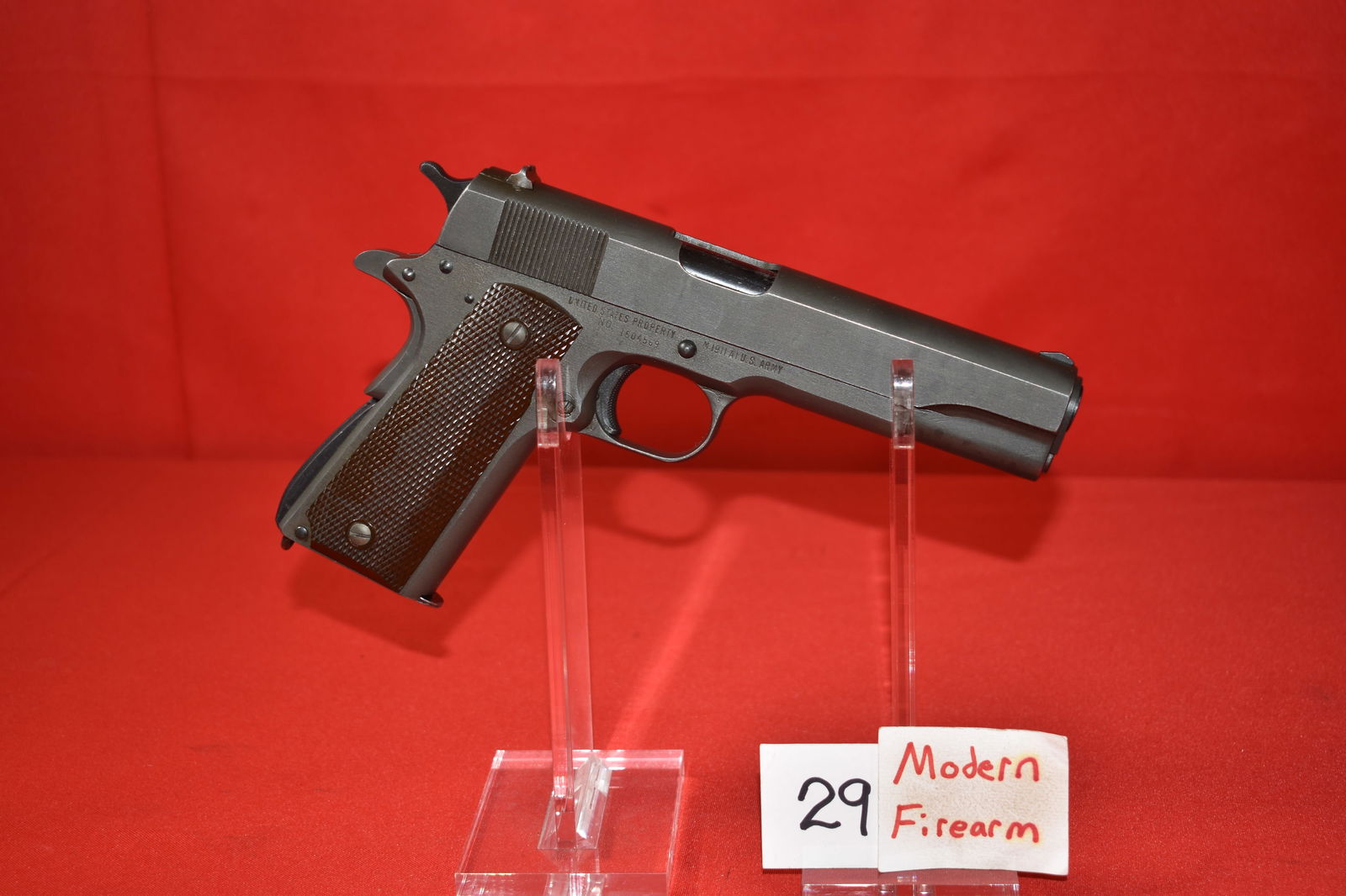 (X) Remington Rand M1911A1 1911A1 1911-A1 .45 acp pistol: (X) Remington Rand M1911A1 1911A1 1911-A1 .45 acp pistol, SN# 1504569 mfg. 1943, WWII Non-Import, GI Bring Back, 98% Mint Cond.