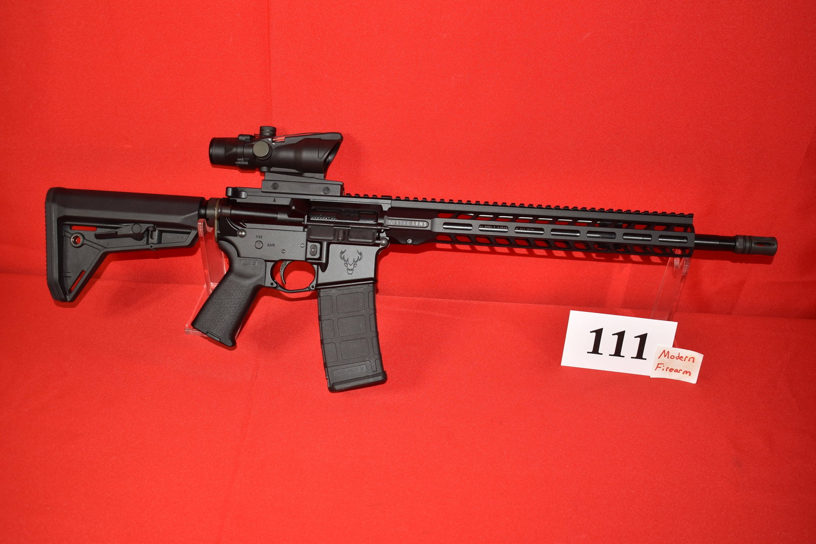 (X) Stag Arms Stag-15 5.56mm Rifle: (X) Stag Arms Stag-15 5.56mm Rifle, SN# W-0002509, 16” Stag Upper and Lower, with Trijicon Style Acog, new