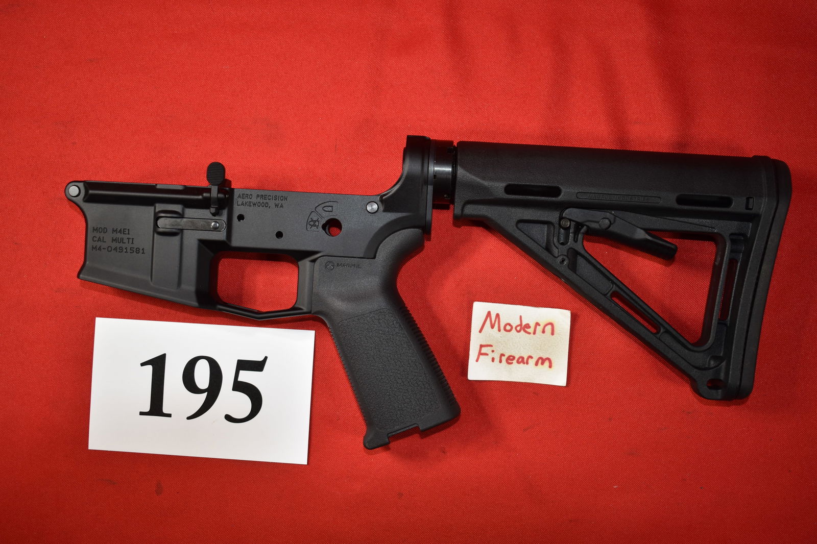 (X) Aero M4E1 Receiver: (X) Aero M4E1 Receiver, Multi Cal., SN# M4-0491581, needs trigger group and safet swith/Lever to complete build, new