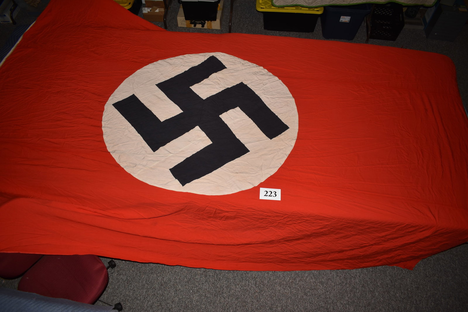 Huge German WWII Nazi Flag: Huge German WWII Nazi Flag, approx. 142” x 107” with (3) metal clips, GI Bring Back