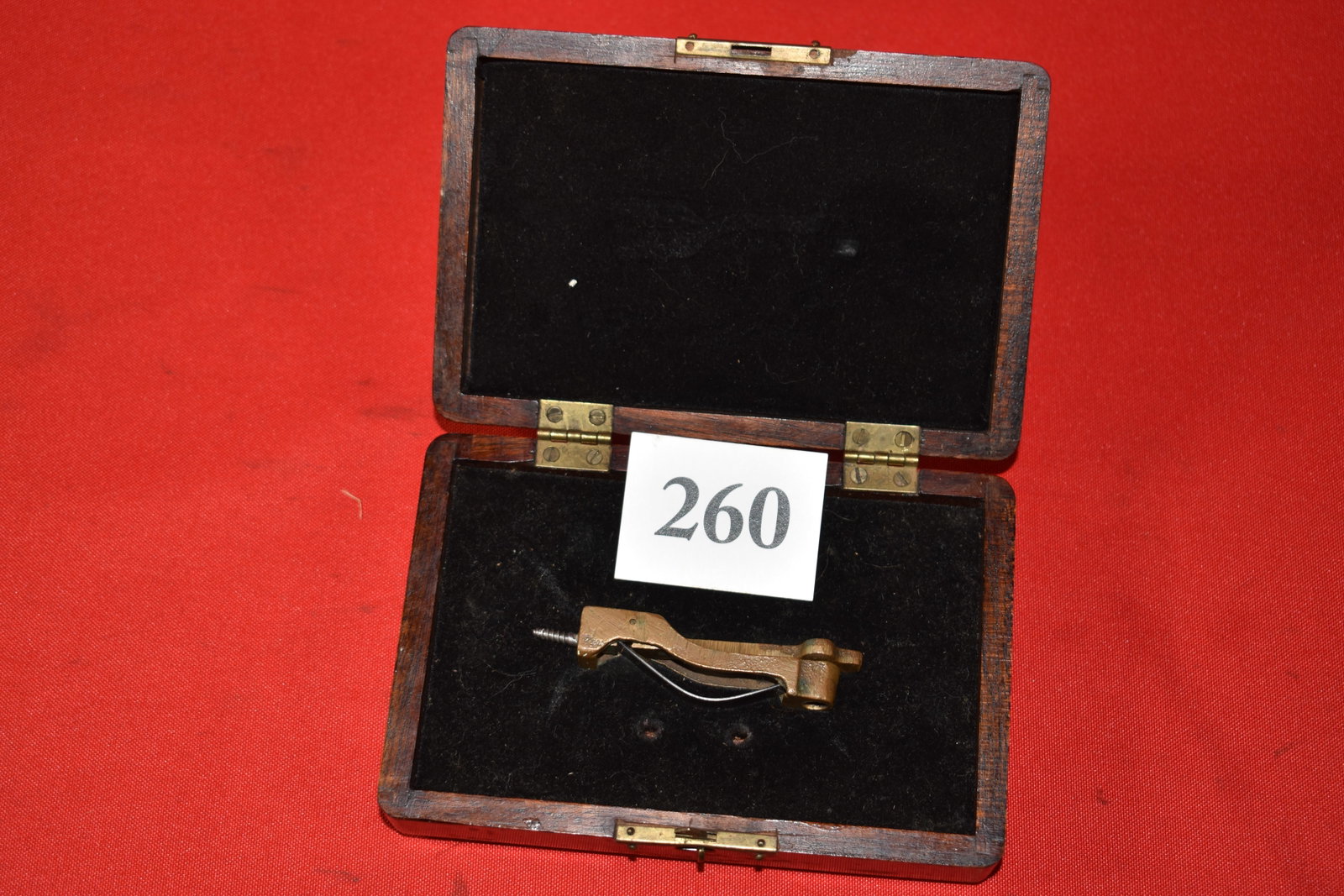 Antique Brass Trap/Alarm: Antique Brass Trap/Alarm, Rimfire .22 Cal., in wood case, Burglar alarm Trap Gun