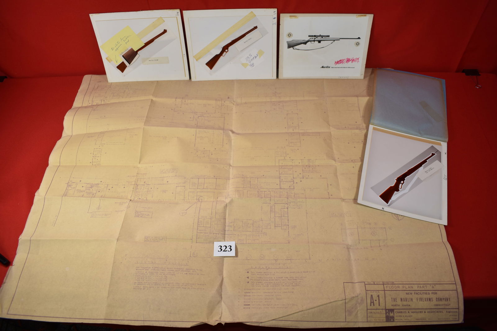 Marlin Factory Floor Plan Part “A” 1968 Blueprint: Marlin Factory Floor Plan Part “A” 1968 Blueprint, (4) Adv’t Negatives Prints for the rifles