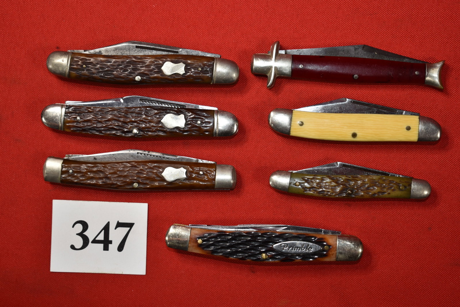 (7) John Primble Pocket Knives: (7) John Primble Pocket Knives, Belknap HDW & Mfg. Co., India Steel Works, Manchester Ohio #JP30, 0074, #703