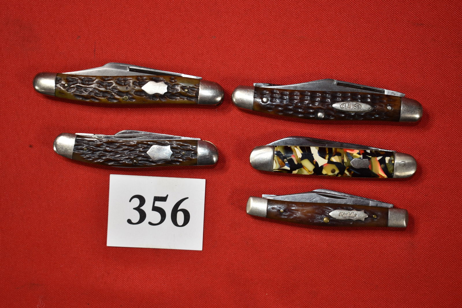 (5) Pocket Knives, O.C. mfg. Co. Massillon, Cloves: (5) Pocket Knives, O.C. mfg. Co. Massillon, Cloves, Thomas mfg. Co. Dayton Ohio, Kinfolks, Catskill Knife Co. New York
