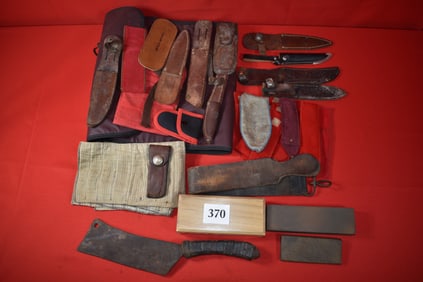 Job Lot of Knife Leather Sheaths, sharpening stones